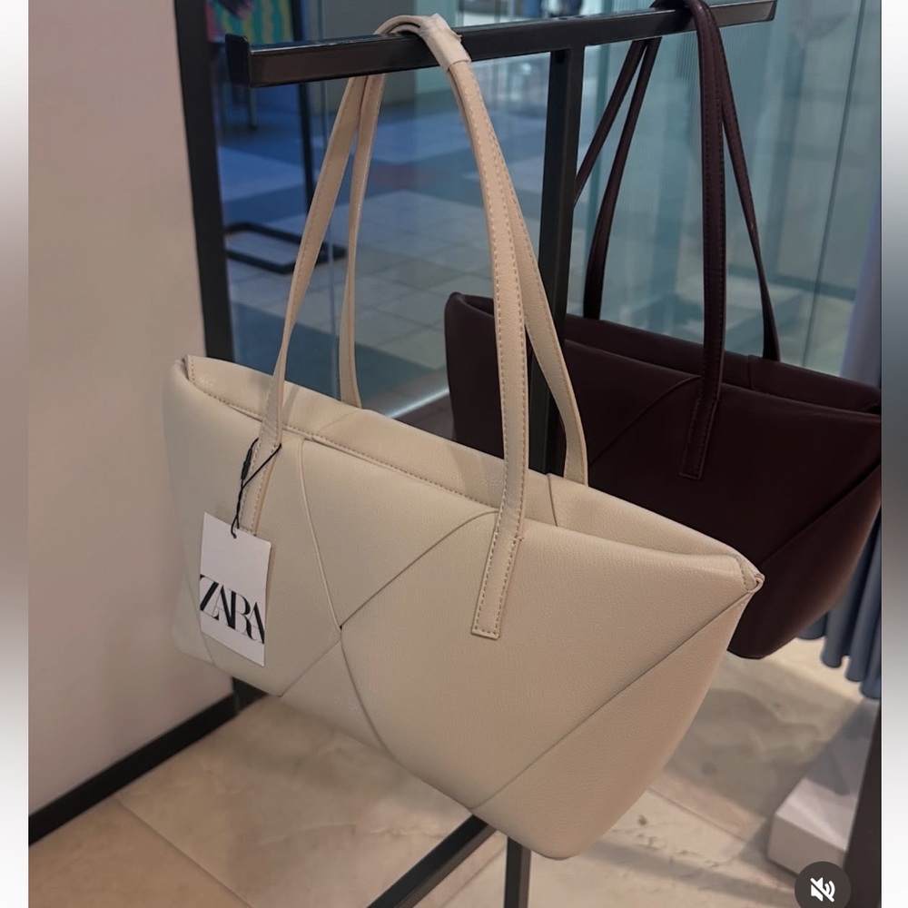 Zara NWT ivory off white woven shoulder purse bag elongated design - Picture 9 of 15